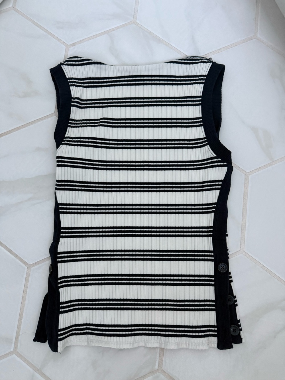 J. Crew Navy and White Striped Ribbed Crewneck Tank